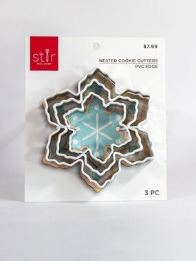 STIR Nested Set of 3 Comfort Grip Metal Cookie Cutters Snowflakes Winter NEW